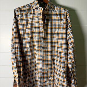 Thomas Dean Button Down Long Sleeve Orange White Black Gray/Blue Sz XL